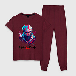 Пижама хлопковая женская God of War, Kratos, цвет: меланж-бордовый