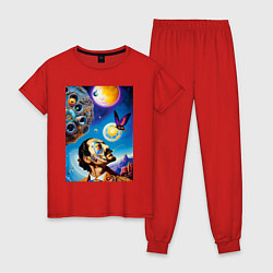 Пижама хлопковая женская Salvador Dali: Butterfly Flight, цвет: красный