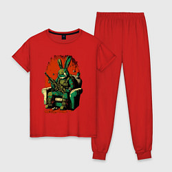 Пижама хлопковая женская Диванные войска заяц, цвет: красный
