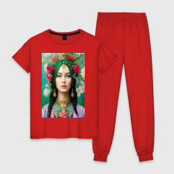 Пижама хлопковая женская Хозяйка медной горы - нейросеть, цвет: красный
