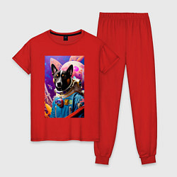 Пижама хлопковая женская Пёс космонавт - нейросеть, цвет: красный