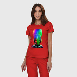 Пижама хлопковая женская Aggressive alien - neural network - neon glow, цвет: красный — фото 2