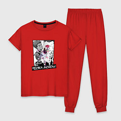 Пижама хлопковая женская Хисока Мороу на фоне манги, цвет: красный