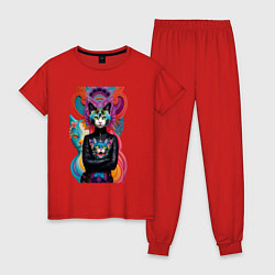 Пижама хлопковая женская Обворожительная молодая модница - нейросеть, цвет: красный