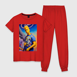Пижама хлопковая женская Подросший Барт Симпсон - фантазия - нейросеть, цвет: красный