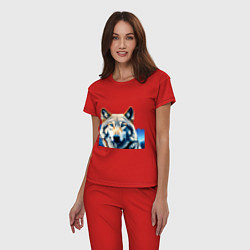 Пижама хлопковая женская Ночной белый волк, цвет: красный — фото 2