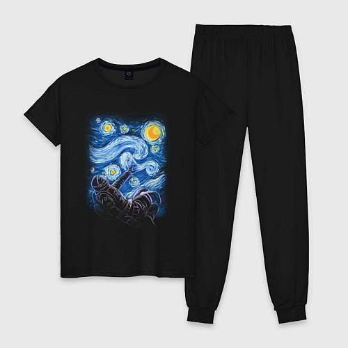 Женская пижама Звёздная ночь и космонавт / Черный – фото 1