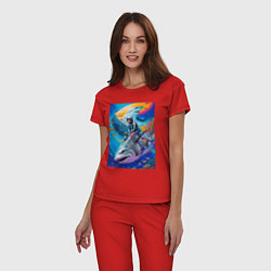 Пижама хлопковая женская Cyber shark - ocean and space - art, цвет: красный — фото 2