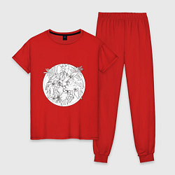 Пижама хлопковая женская Раскрась сам картинка-раскраска Тропики, цвет: красный