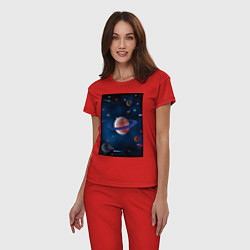 Пижама хлопковая женская Космос, вселенная, цвет: красный — фото 2