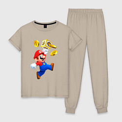 Пижама хлопковая женская Марио сбивает монетки, цвет: миндальный