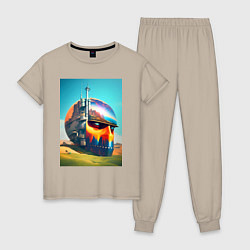 Пижама хлопковая женская Голова в пустыне - сюрреализм, цвет: миндальный