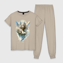 Пижама хлопковая женская Царевна-Лебедь ангел - нейросеть, цвет: миндальный