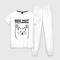 Пижама хлопковая женская Red Hot Chili Peppers - rock cat, цвет: белый