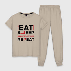 Женская пижама Надпись: eat sleep Counter Strike 2 repeat