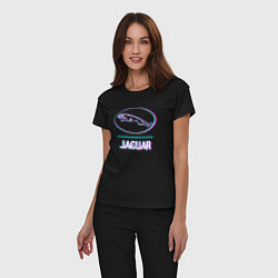 Пижама хлопковая женская Значок Jaguar в стиле glitch, цвет: черный — фото 2