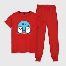 Пижама хлопковая женская Penguins love, цвет: красный