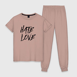 Пижама хлопковая женская Hate love Face, цвет: пыльно-розовый