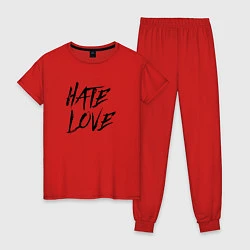 Пижама хлопковая женская Hate love Face, цвет: красный