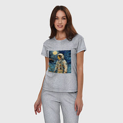 Пижама хлопковая женская Космонавт на луне в стиле Ван Гог, цвет: меланж — фото 2