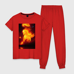 Пижама хлопковая женская Скачущий огненный конь, цвет: красный