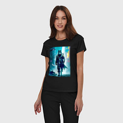 Пижама хлопковая женская Крутой волчара - киберпанк, цвет: черный — фото 2