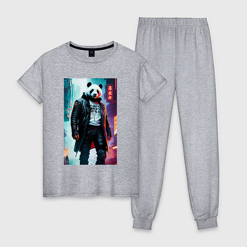 Женская пижама Cool panda - cyberpunk / Меланж – фото 1
