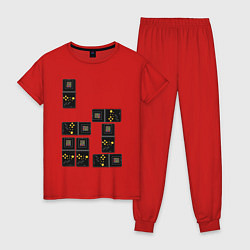 Пижама хлопковая женская Тетрис блоки, цвет: красный