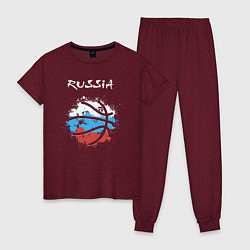 Пижама хлопковая женская Russia basketball, цвет: меланж-бордовый