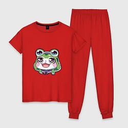 Пижама хлопковая женская Ахегао аниме девочка в шапке жабки, цвет: красный