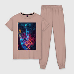 Пижама хлопковая женская Tetris NEON powered by AI, цвет: пыльно-розовый