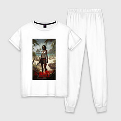 Пижама хлопковая женская Девушка на мертвом острове, цвет: белый