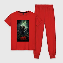Пижама хлопковая женская Зомби на острове, цвет: красный