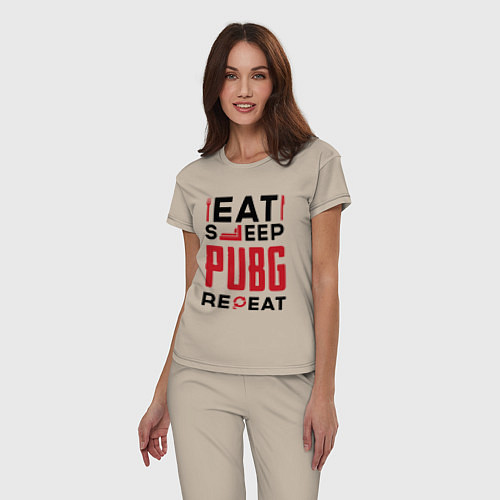 Женская пижама Надпись: eat sleep PUBG repeat / Миндальный – фото 3