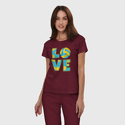 Пижама хлопковая женская Volleyball love, цвет: меланж-бордовый — фото 2