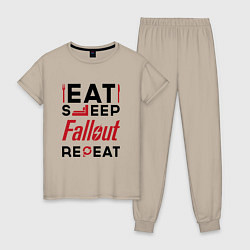 Пижама хлопковая женская Надпись: eat sleep Fallout repeat, цвет: миндальный
