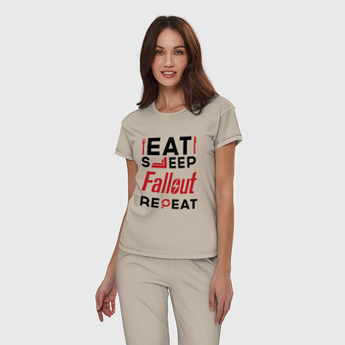 Женская пижама Надпись: eat sleep Fallout repeat / Миндальный – фото 3
