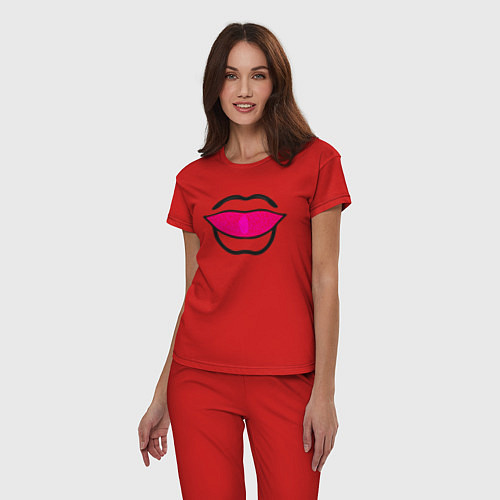 Женская пижама Губы абстракция, силуэт рта / Красный – фото 3