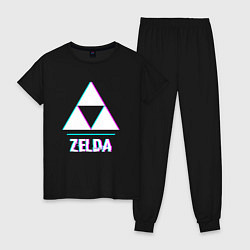 Пижама хлопковая женская Zelda в стиле glitch и баги графики, цвет: черный