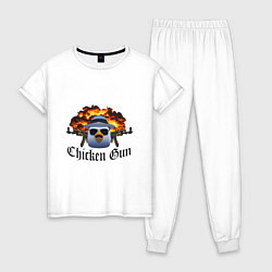 Пижама хлопковая женская Chicken gun game, цвет: белый
