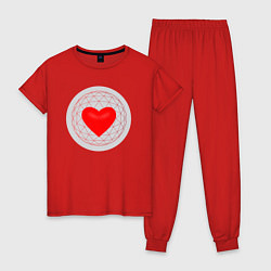 Пижама хлопковая женская Красное сердце с серым фоном, цвет: красный