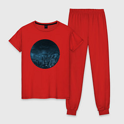 Пижама хлопковая женская НЛО и скалы, цвет: красный