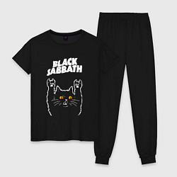 Пижама хлопковая женская Black Sabbath rock cat, цвет: черный