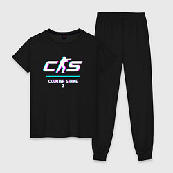 Пижама хлопковая женская Counter-Strike 2 в стиле glitch и баги графики, цвет: черный