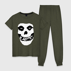 Пижама хлопковая женская Череп misfits, цвет: меланж-хаки