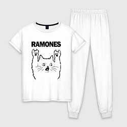 Пижама хлопковая женская Ramones - rock cat, цвет: белый