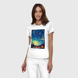 Пижама хлопковая женская Ночной пейзаж в стиле Ван Гога, цвет: белый — фото 2