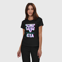 Пижама хлопковая женская GTA в стиле glitch и баги графики, цвет: черный — фото 2