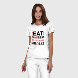 Пижама хлопковая женская Надпись: eat sleep Elden Ring repeat, цвет: белый — фото 2