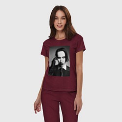 Пижама хлопковая женская Marilyn Manson looks at you, цвет: меланж-бордовый — фото 2